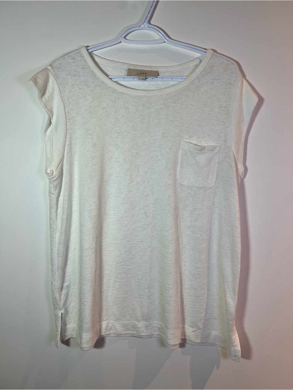 LOFT Women's Large White Semi-Sheer Minimalist Pocket Short Sleeve Tee